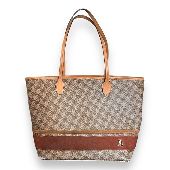 LAUREN Ralph Lauren Monogram Large shoulder bag, brown/Tan, 18”x11.5”x6.5” - Picture 1 of 17